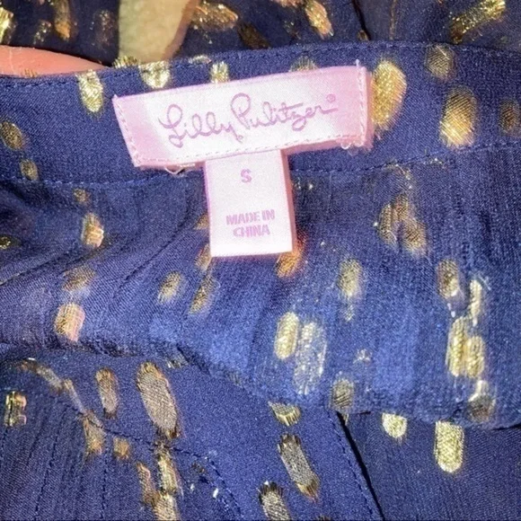 Lilly Pulitzer gold and blue silk blend sheer blouse